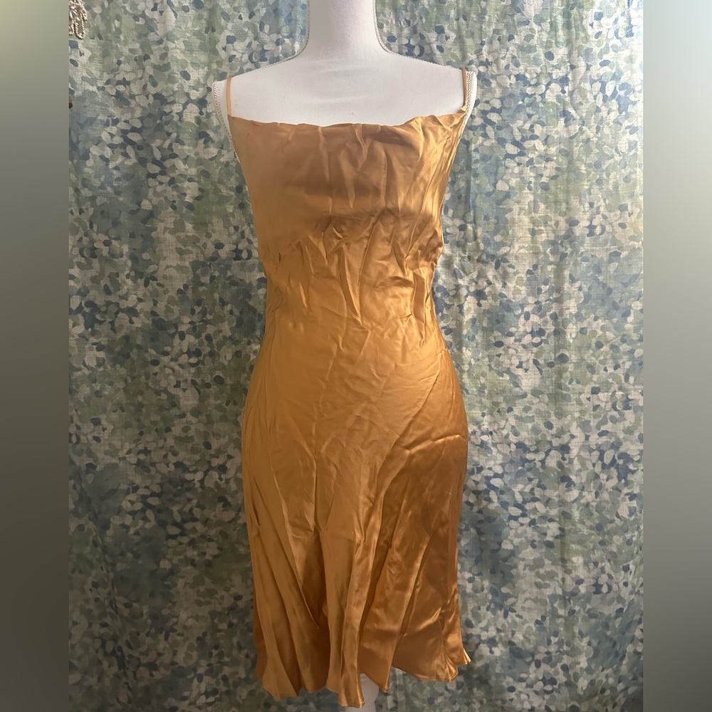 Wilfred Caramel Golden Silky Backless Dress XS